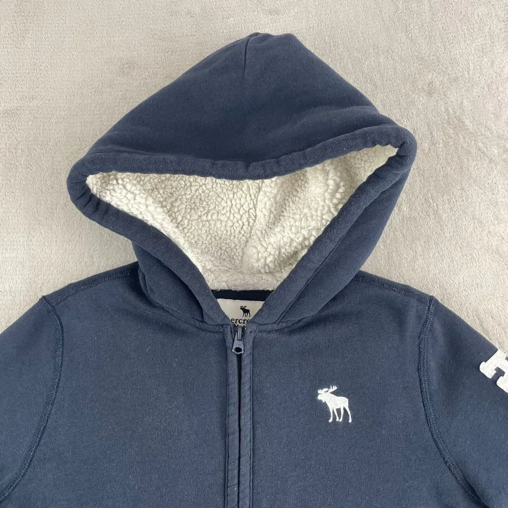 Abercrombie Fitch Kids 13/14 Hoodie Full‎ Zip Sherpa Lined Spell Out Logo Preppy